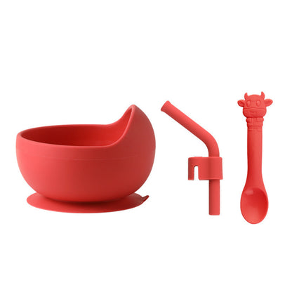 Baby Silicone Suction Bowl with Spoon & Pipe (BPA Free)