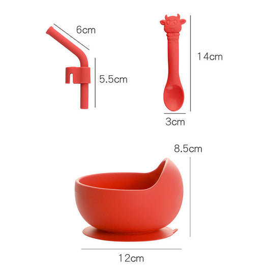 Baby Silicone Suction Bowl with Spoon & Pipe (BPA Free)