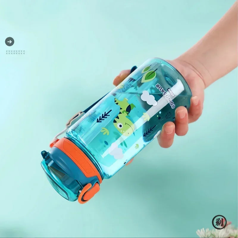 Water Bottle with Silicone Straw Leakproof Plastic for School (600 ml)