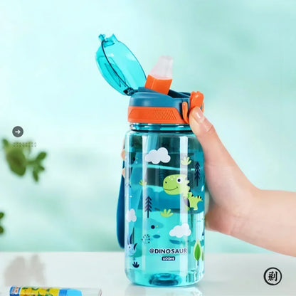 Water Bottle with Silicone Straw Leakproof Plastic for School (600 ml)