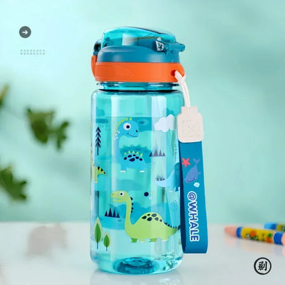 Water Bottle with Silicone Straw Leakproof Plastic for School (600 ml)