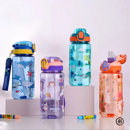 Water Bottle with Silicone Straw Leakproof Plastic for School (600 ml)