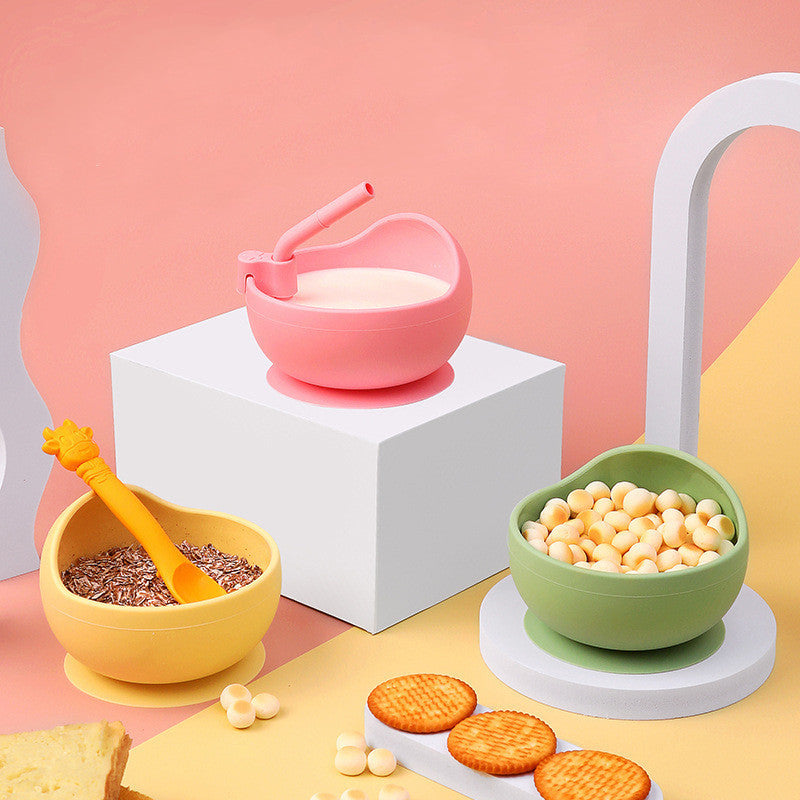 Baby Silicone Suction Bowl with Spoon & Pipe (BPA Free)