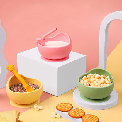 Baby Silicone Suction Bowl with Spoon & Pipe (BPA Free)